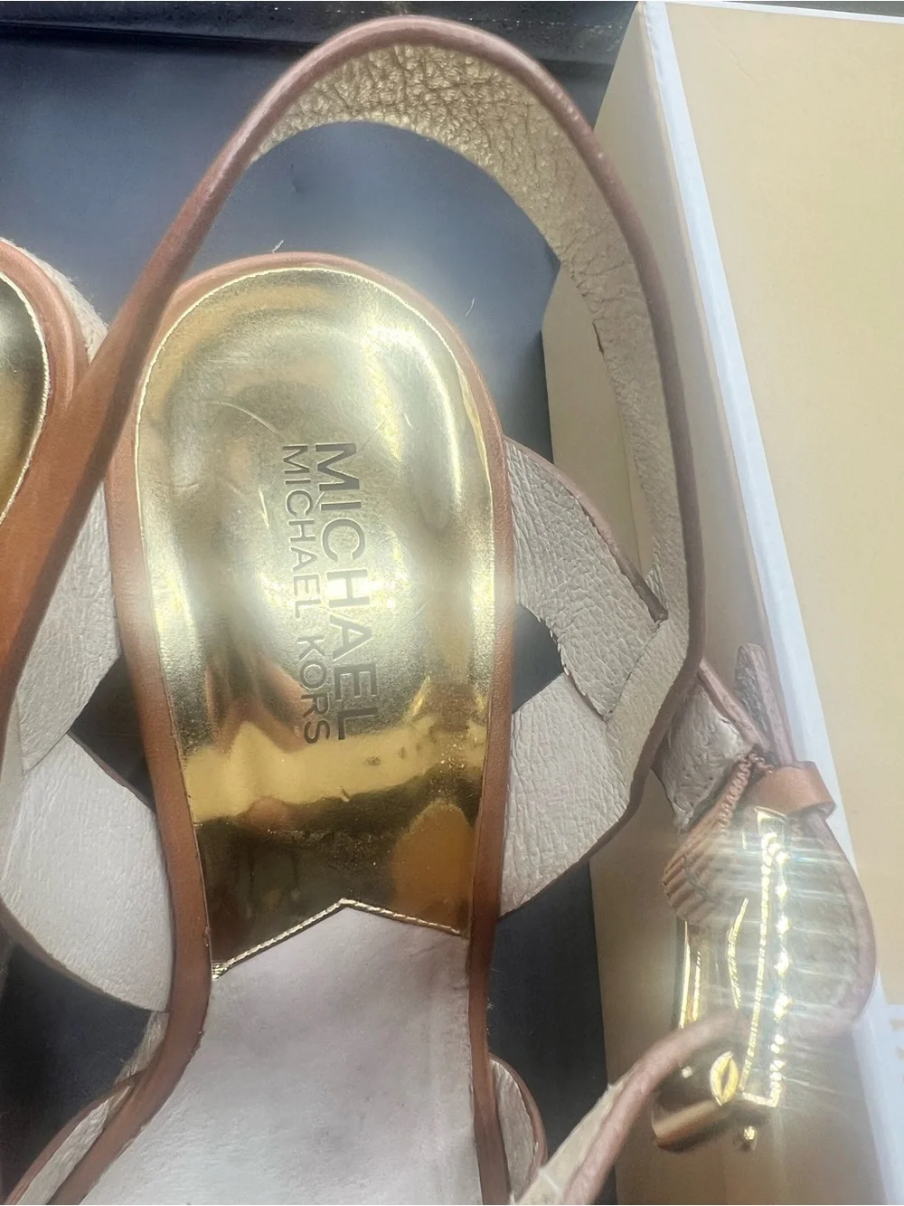 Michael Kors Cognac Leather Espadrille Wedge Sandals